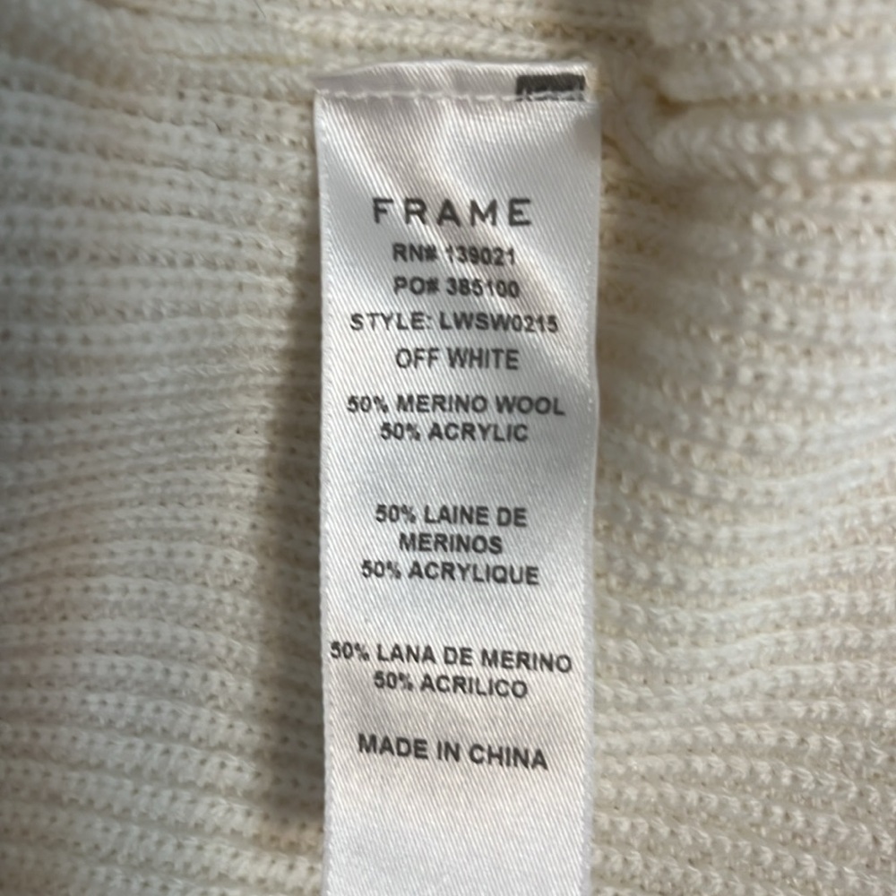Frame Ruffle Yoke Ribbed Wool Blend Cream Knit Pullover Sweater - Picture 6 of 6
